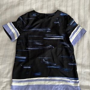 Navy and light blue watercolor striped silk top banana republic